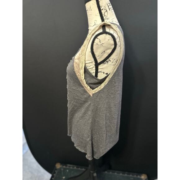 Tiny Sequin & Lace Mixed Media Tank Top Gray Beige – Size M - Picture 6 of 8